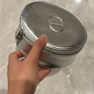 Dior Silver Round Cosmetic/Makeup Case/Bag